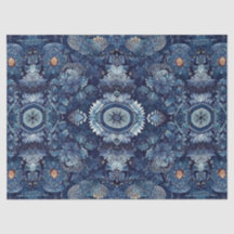 Indigo Denim Blommar Dekoupage Konsthantläggningsp