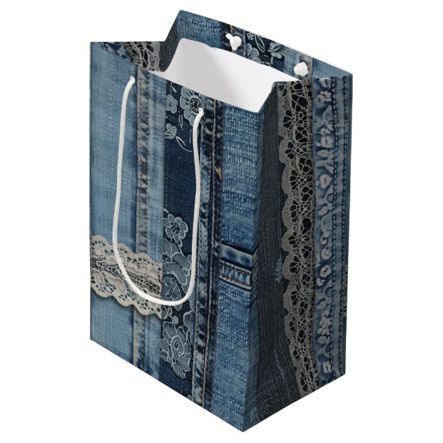 Indigo Denim Spetsrandigt Mönster (Framsidan Vinklad)