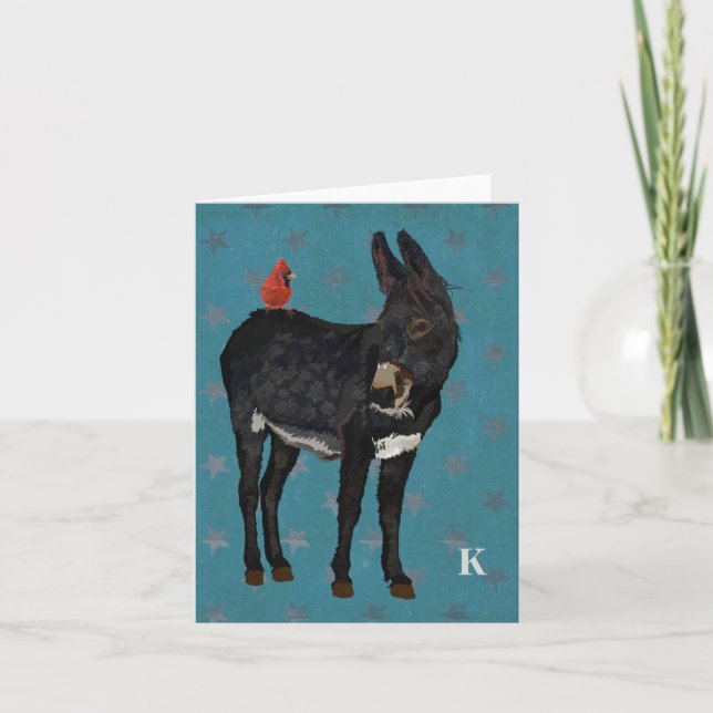 INDIGO DONKEY & CARDINAL Monogram Notecard Anteckningskort (Framsida)