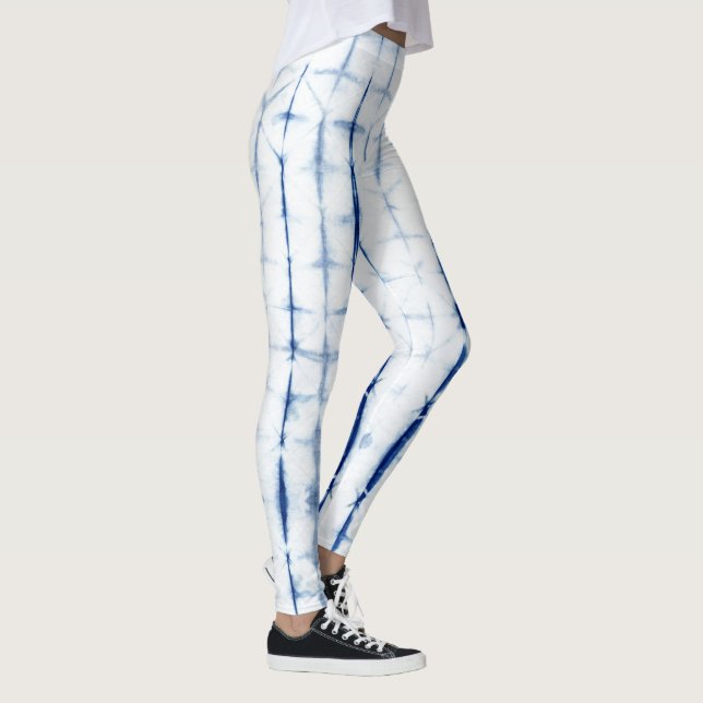 Indigo Dye Blue Itajime Shibori  Leggings (Höger)
