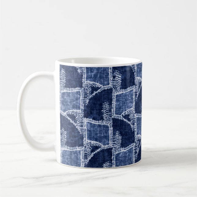 Indigo-Dyed Effect Textured Checked Patchwork Grap Kaffemugg (Vänster)