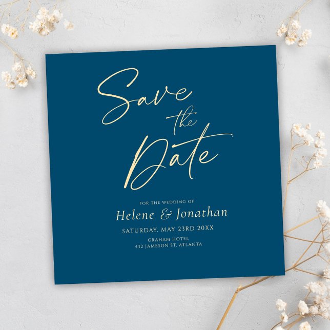 Indigo Elegant Modern Bröllop spara datum Inbjudningar (Indigo Elegant Modern Save The Date Invitation)