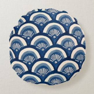 Indigo Fan Waves Rund Kudde