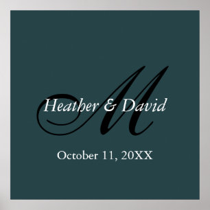 Indigo Färg Snyggt Cute Monogram Bröllop Poster