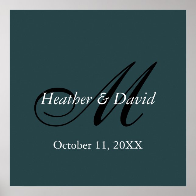 Indigo Färg Snyggt Cute Monogram Bröllop Poster (Framsidan)