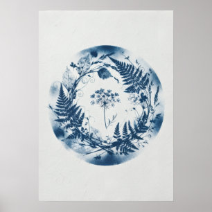 Indigo Fern Botanisk Cyanotypkransaffisch Poster