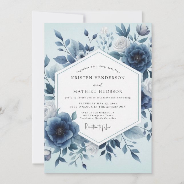 Indigo Floral Ethereal Wedding Inbjudningar (Framsida)
