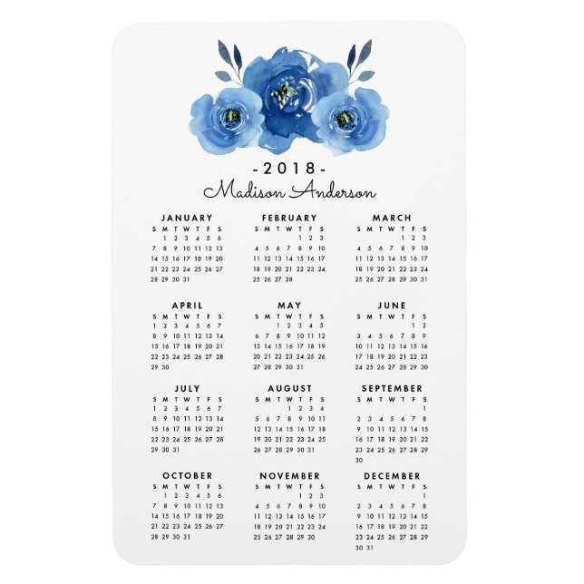 Indigo Flowers | Personlig 2018 Kalendermagnet Magnet (Vertikal)