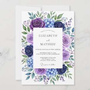 Indigo Frodig Blommig Romantisk Bröllop Inbjudningar