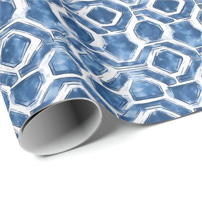 Indigo Geometric Tile Wrapping Paper Presentpapper (Rullad Hörn)