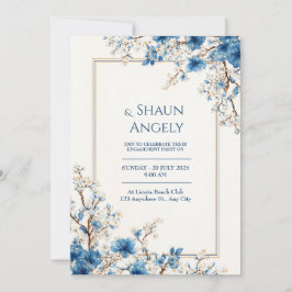 Indigo Gold Vein Ethereal Botanical Frame Wedding Inbjudningar