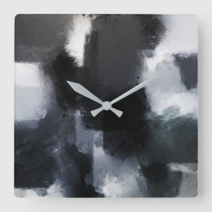 Indigo Grått Black Modern Abstrakt Brushstrokes Fyrkantig Klocka