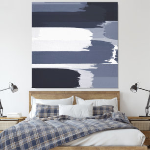 Indigo Grått Blue Brushstrokes Canvastryck