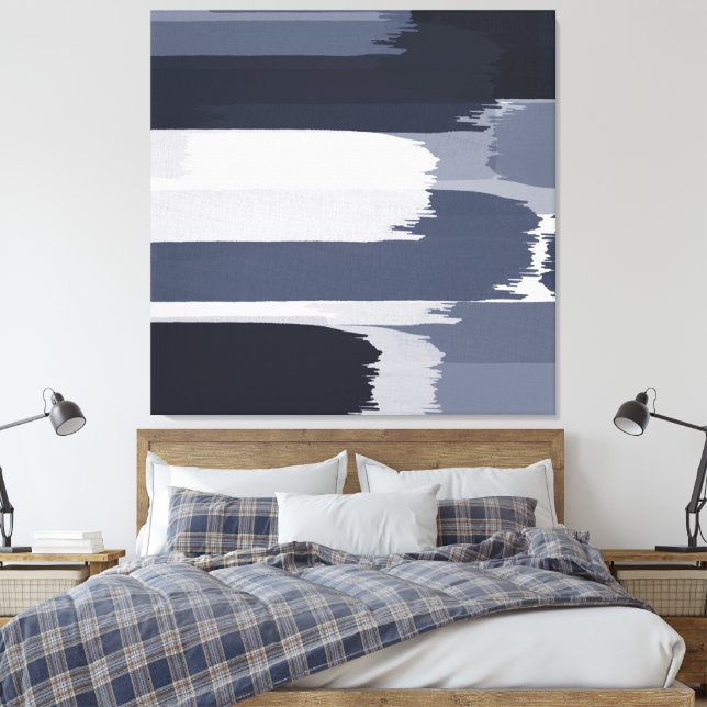 Indigo Grått Blue Brushstrokes Canvastryck (Insitu (sovrum))