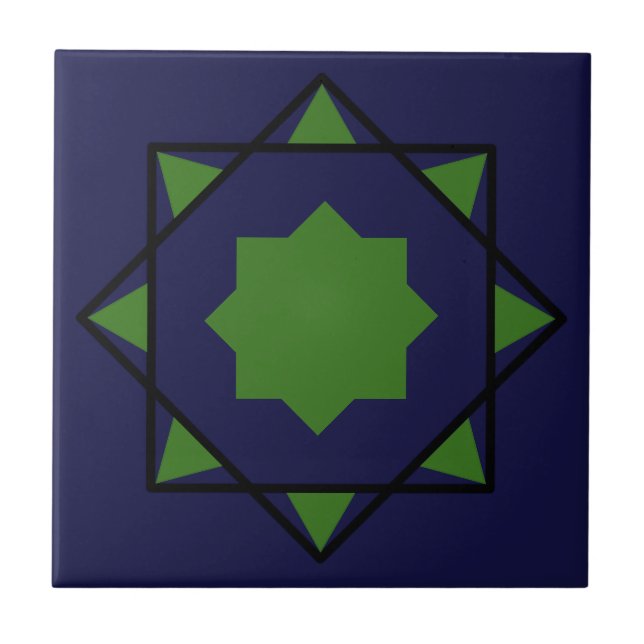 Indigo grönt moroccan mosaic geometric pentagons kakelplatta (Framsidan)