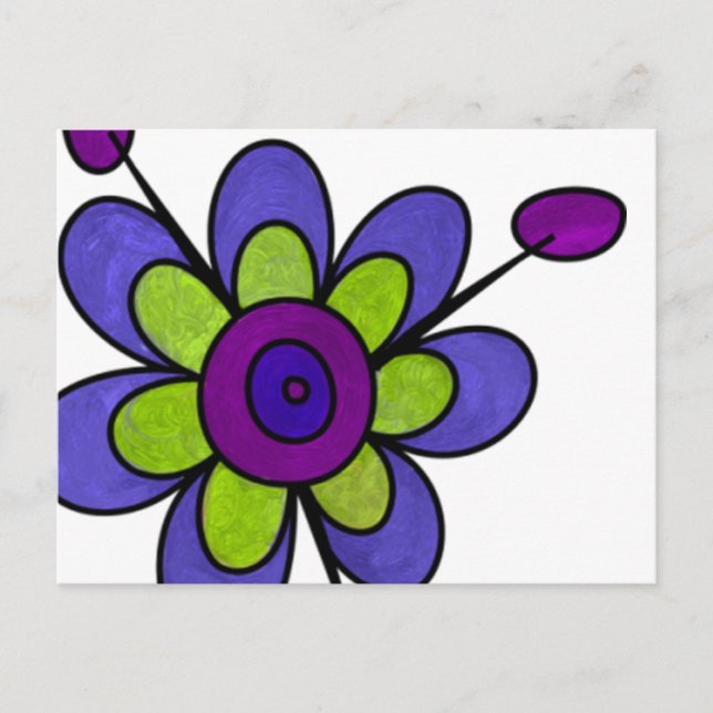 Indigo & Grönt Roligt Flowers Vykort (Framsida)