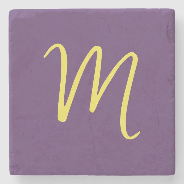 Indigo Gult för Snyggt i Brev Monogram Stenunderlägg (Framsidan)