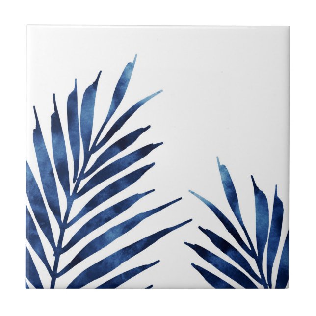 Indigo Handflatan Fronds Kakelplatta (Framsidan)