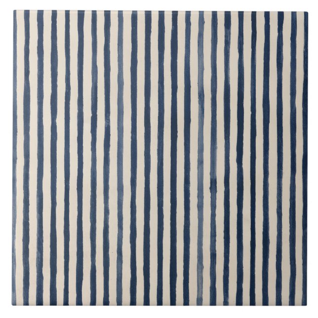 Indigo Handmålad Cottage Stripe Kakelplatta (Framsidan)