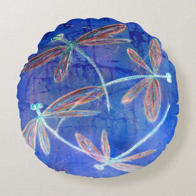 Indigo Haze Dragonfly Flit Rund Kudde (Framsidan)