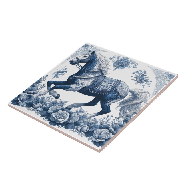 Indigo Horse: Blommigt Elegance Kakelplatta (Sidan)