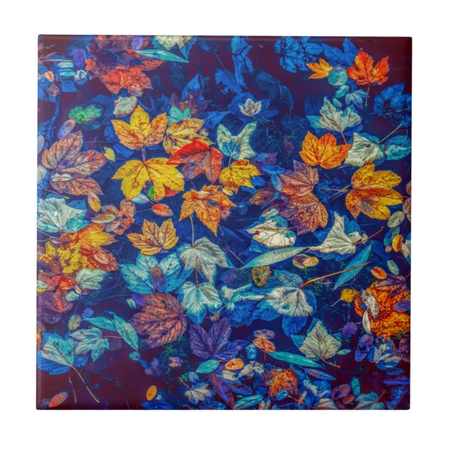 Indigo höst löv swirl mönster kakelplatta (Framsidan)
