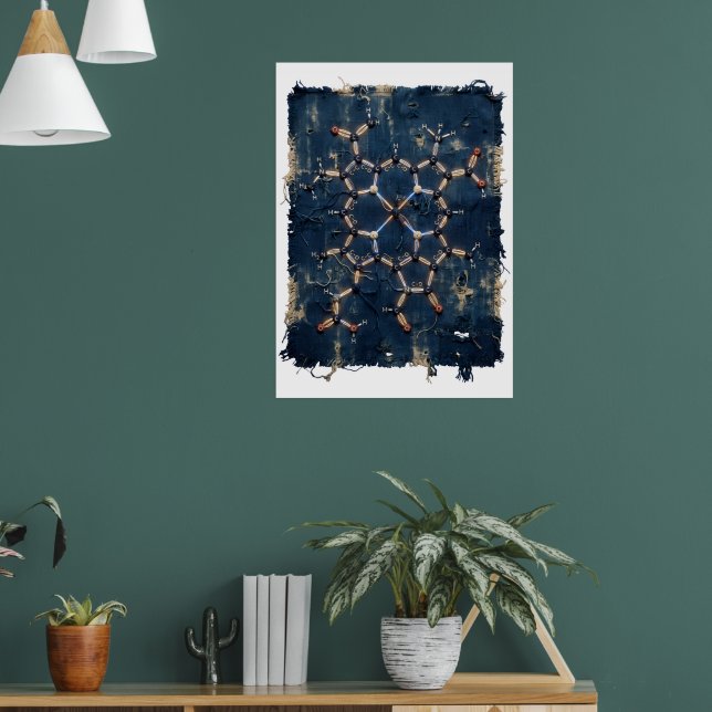 Indigo Islamskt Geometriskt Stjärnmönster Fin Kons Poster (Vardagsrum 1)