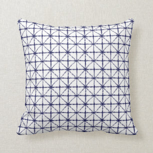 Indigo Japanska Shibori Grid Rand Dubbla sida vid Kudde