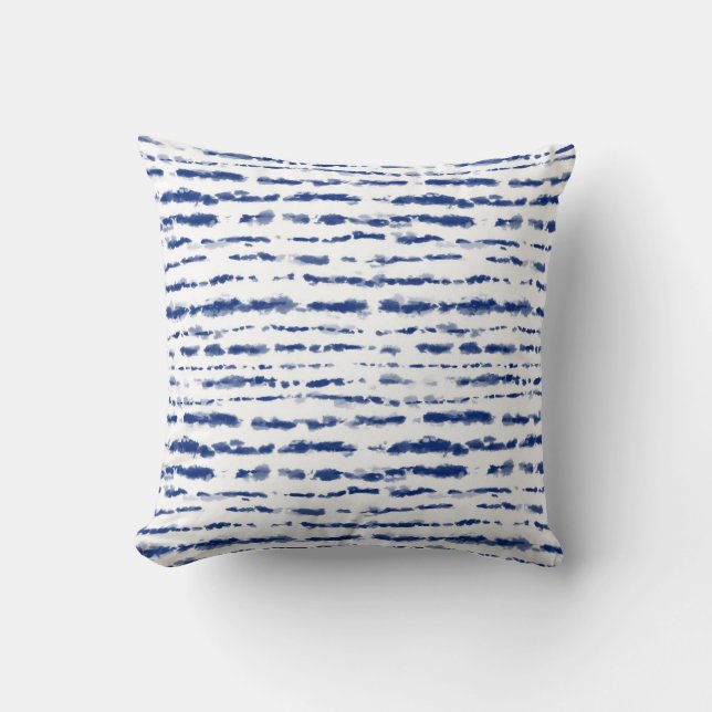 Indigo Japanska Shibori Rand Skriv ut Kudde (Framsida)