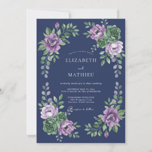 Indigo Lavendel Ranunculus Eucalyptus Bröllop Inbjudningar