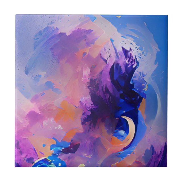 Indigo lavender abstrakt art kakelplatta (Framsidan)