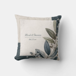 Indigo Leaf Botanisk Geometrisk Terrazzoaccent Kudde