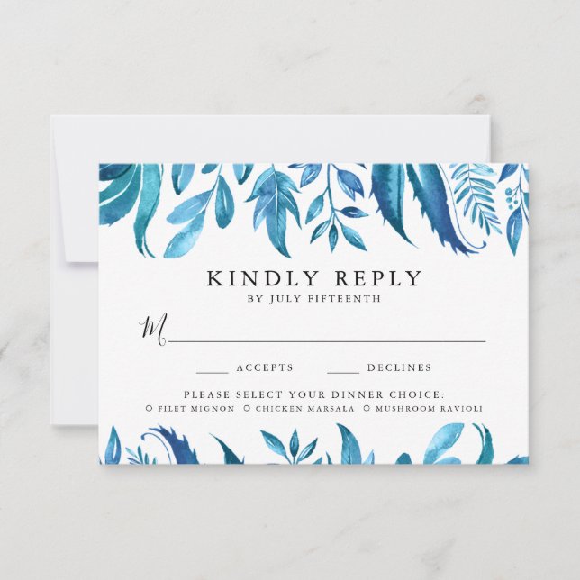 Indigo Leaves | RSVP-kort med måltidsval OSA Kort (Framsida)