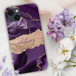 Indigo Lila Agate & Ro Guld Glitter Girly<br><div class="desc">Marble Snyggt Lila Guld Löv iPhone 13 Fodral. Anpassa med namn,  monogram,  inledande text eller text. Du kan ändra färg och teckensnittet stil genom att anpassa det ytterligare. Observera att effekten glitter och guld inte är verklig,  utan bara simuleras.</div>
