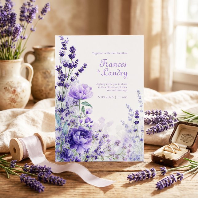 Indigo Lila Akvarell Ros Lavendel Blomning Inbjudningar (Skapare uppladdad)