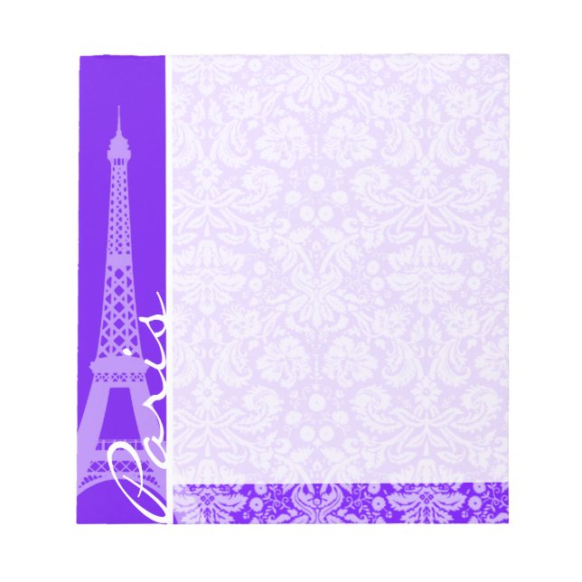 Indigo, Lila Damask, Paris, Eiffel Torn Anteckningsblock (Framsida)