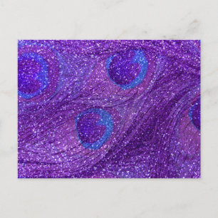 indigo lila glitter paurohöns fjädrar vykort