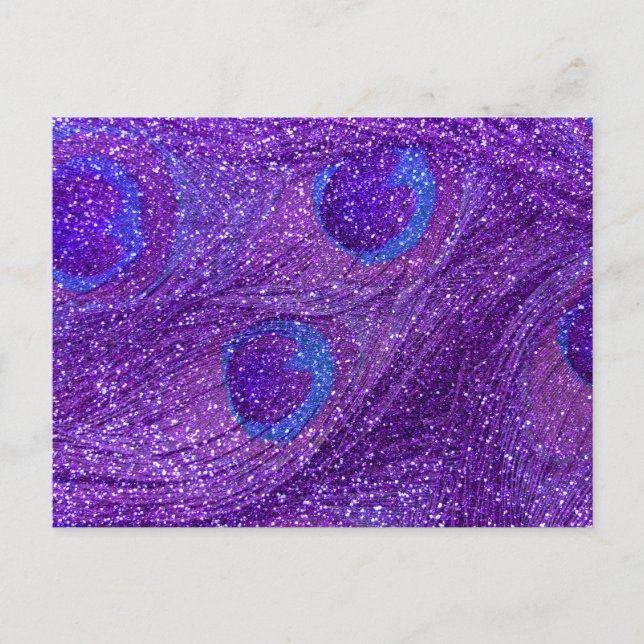indigo lila glitter paurohöns fjädrar vykort (Framsida)