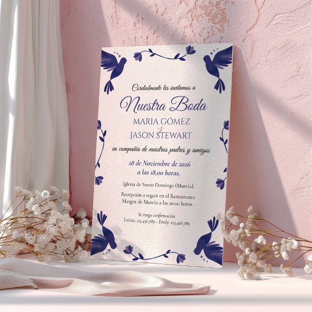 Indigo Lila Minimalistisk Elegant Spansk Bröllop Inbjudningar (Indigo Purple Minimalist Elegant Spanish Wedding Invitation)