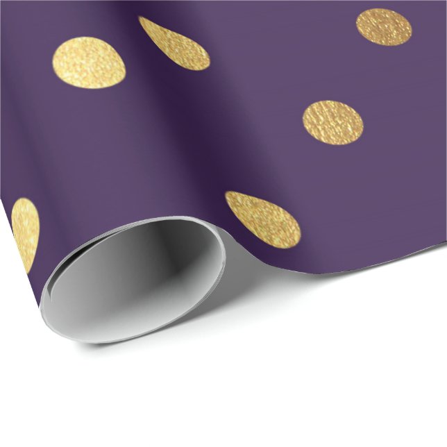 Indigo Lila Plum Golden Small Polka dots Presentpapper (Rullad Hörn)
