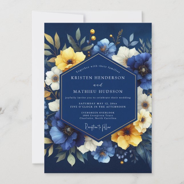 Indigo Luminous Bloom Wedding Inbjudningar (Framsida)