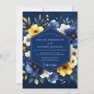 Indigo Lysande Bröllopsblomning Inbjudningar