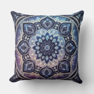 Indigo Mandala Mönster: Deep Gradient Mosaic Kudde