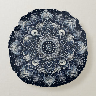 Indigo Mandala Rund Kudde