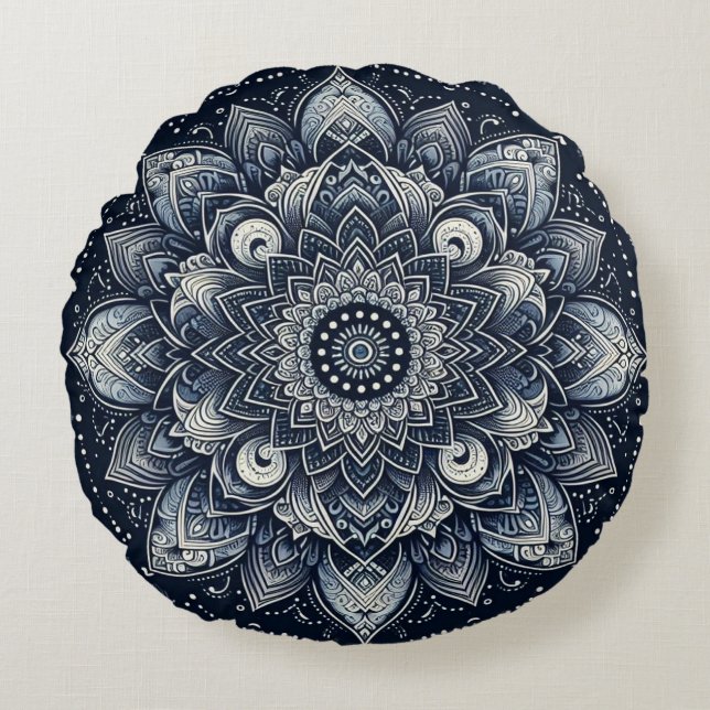 Indigo Mandala  Rund Kudde (Framsidan)