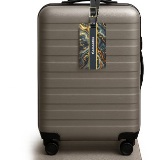 Indigo Marmor med Gyllene Strimmor Bagagebricka