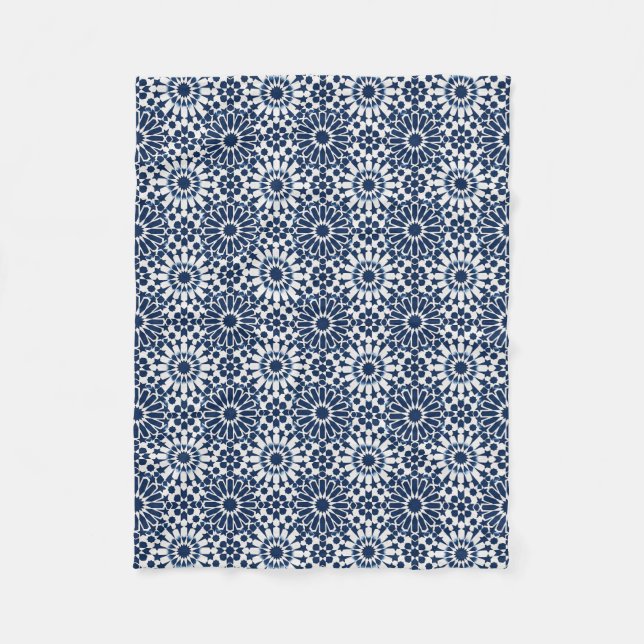Indigo Marockansk Geometrisk Stjärna Mosaik Mönste Fleecefilt (Framsidan)
