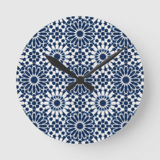 Indigo Marockansk Geometrisk Stjärna Mosaik Mönste Rund Klocka