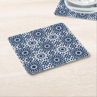 Indigo Marockansk Geometrisk Stjärna Mosaik Mönste Underlägg Papper Kvadrat