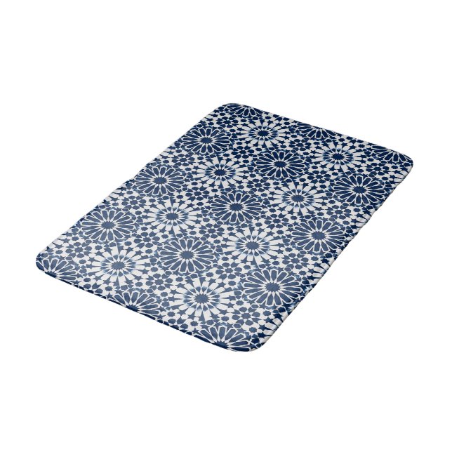 Indigo marockanskt geometriskt stjärnmosaikmönster badrumsmatta (Vinklad)
